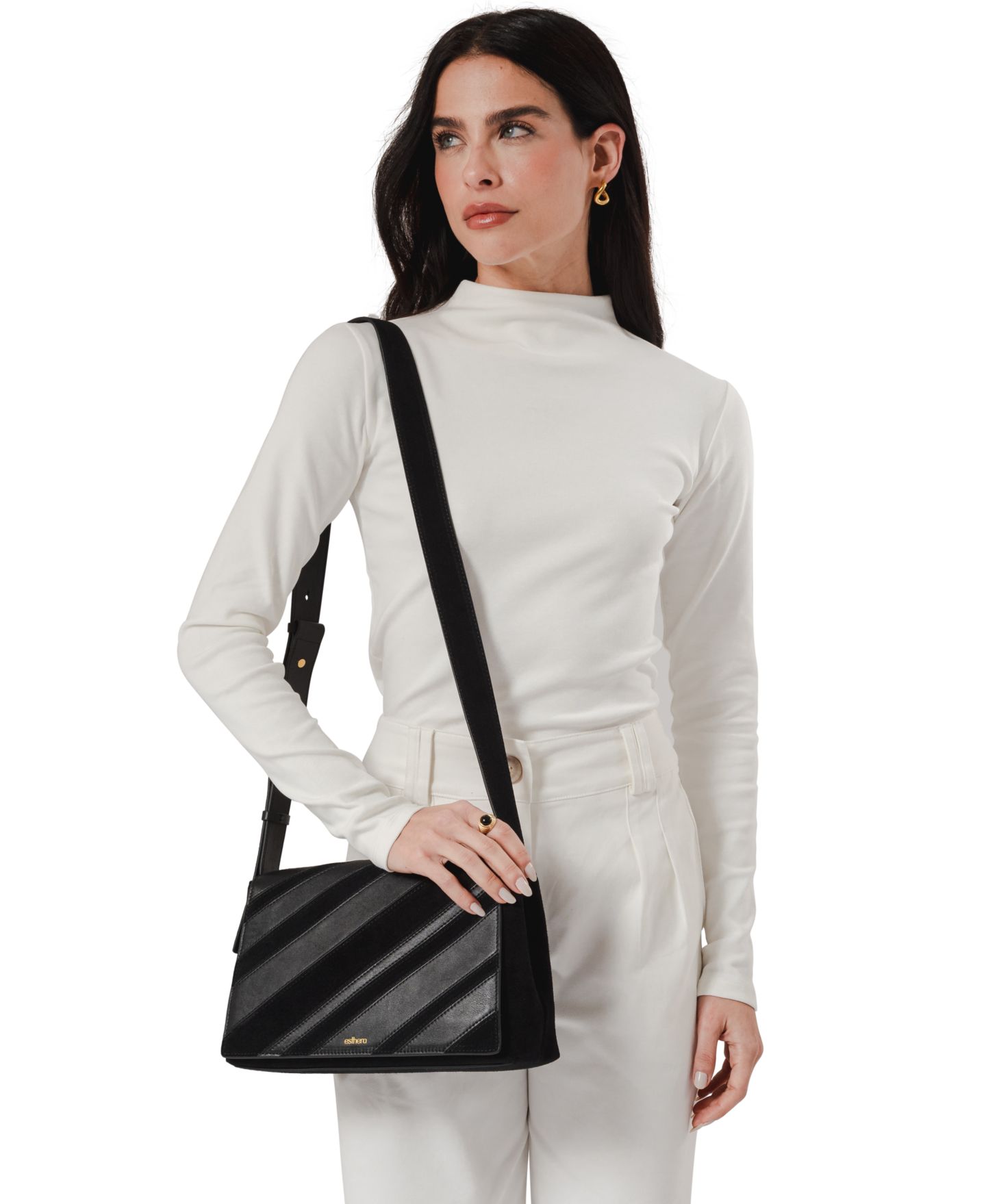 Женская сумка Esthera 11AM Leather and Suede Adjustable Strap Small Crossbody Handbag, цвет: Чёрный — фото 2