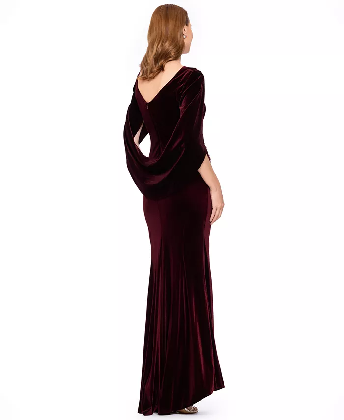 Women's Velvet Draped Back Long Dress - thumbnail 4