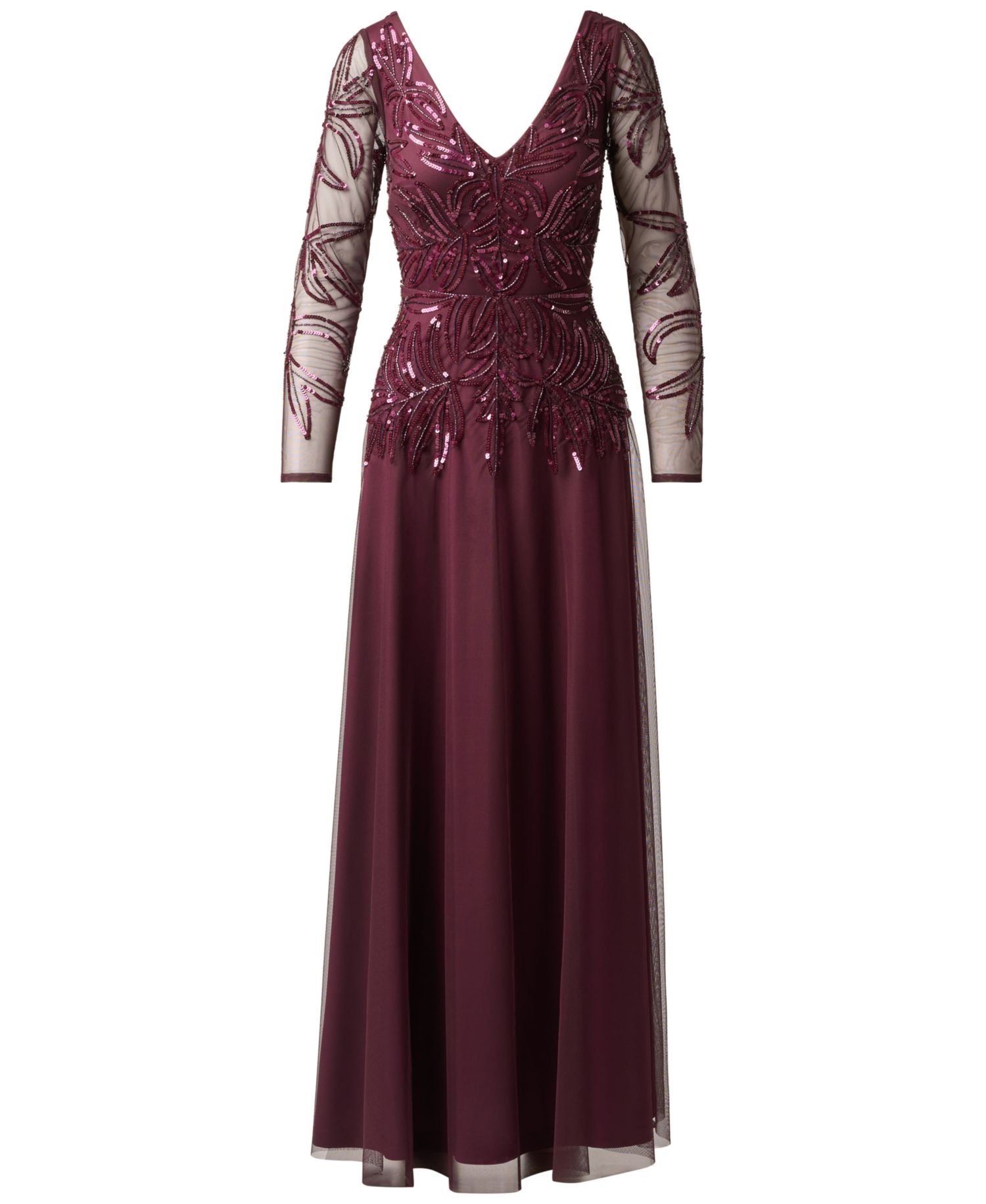 Women's Beaded V-Neck Long-Sleeve Dress
