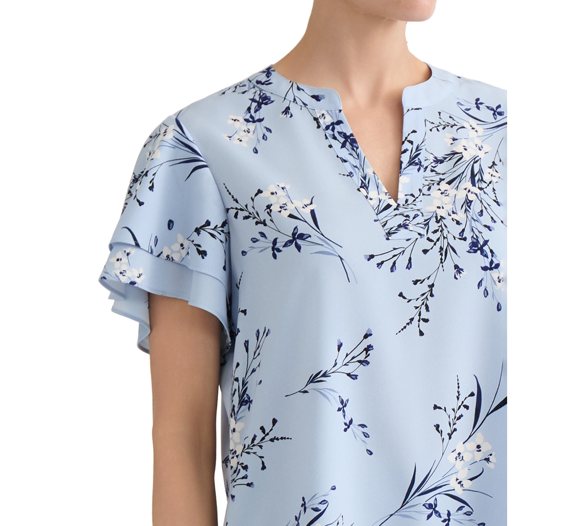 Jones New York Petite Floral-Print Short-Sleeve Blouse