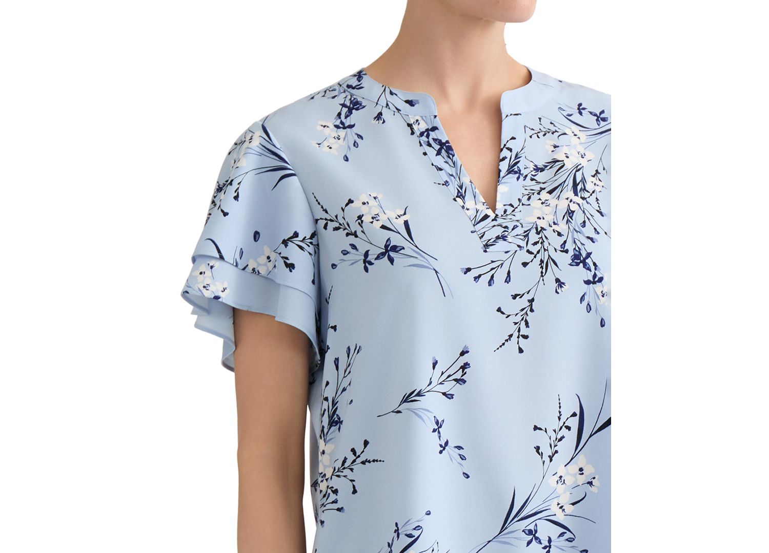 Petite Floral-Print Short-Sleeve Blouse