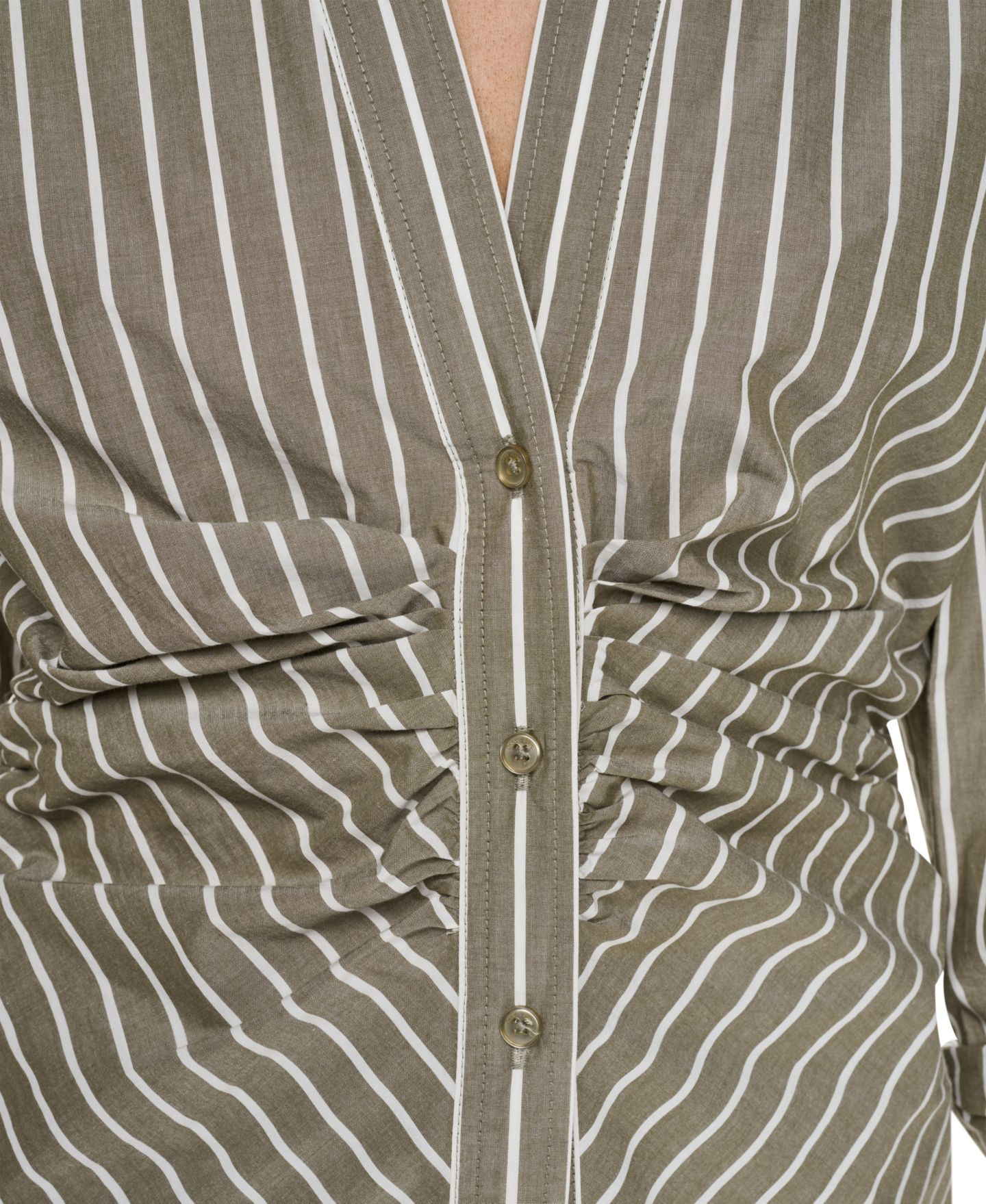 Женская рубашка DKNY Jeans Petite Ruched Striped 3/4-Sleeve Poplin, цвет: Зелёный — фото 8