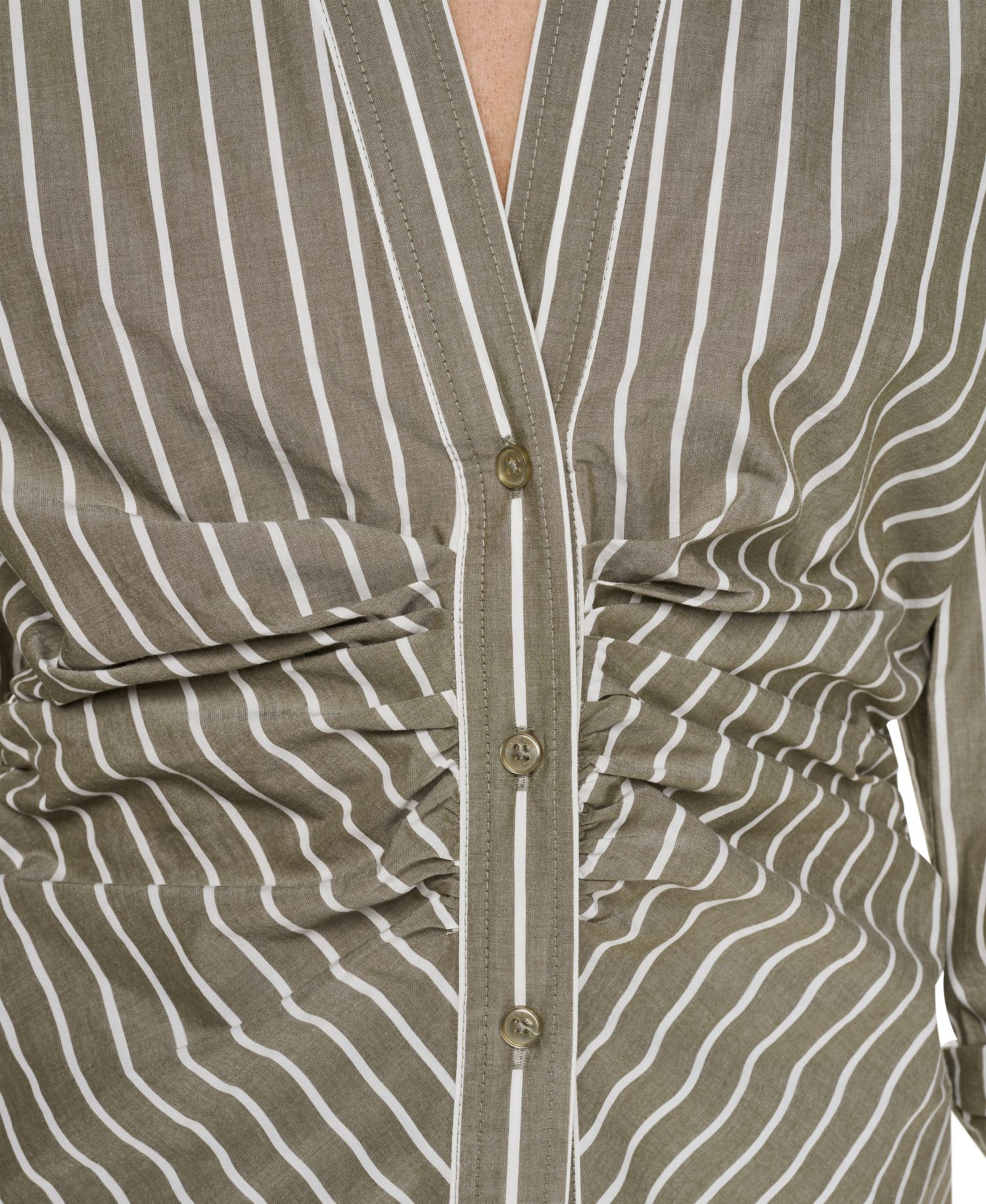 Petite Ruched Striped 3/4-Sleeve Poplin Shirt