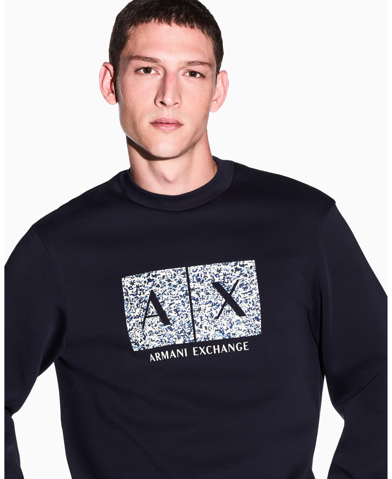 Men's Long Sleeve All-Over Logo Bonded Cotton Crewneck Sweatshirt