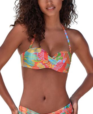 Women's Tropical Print Bandeau Bikini Swimsuit Top Bra Sizing