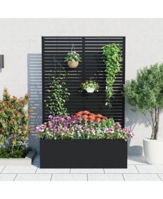 46.5"W x 15.7"D x 71"H Metal Trellis with Planter Box, Laser Cut Privacy Screen for Climbing Plants, Garden, Patio, Backyard, Black