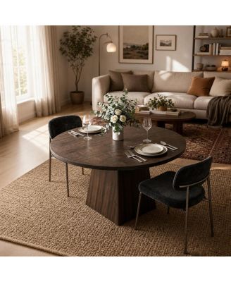 47-Inch Round Pedestal Dining Table, Seats 4-6, Brown Finish, 350 lb Capacity