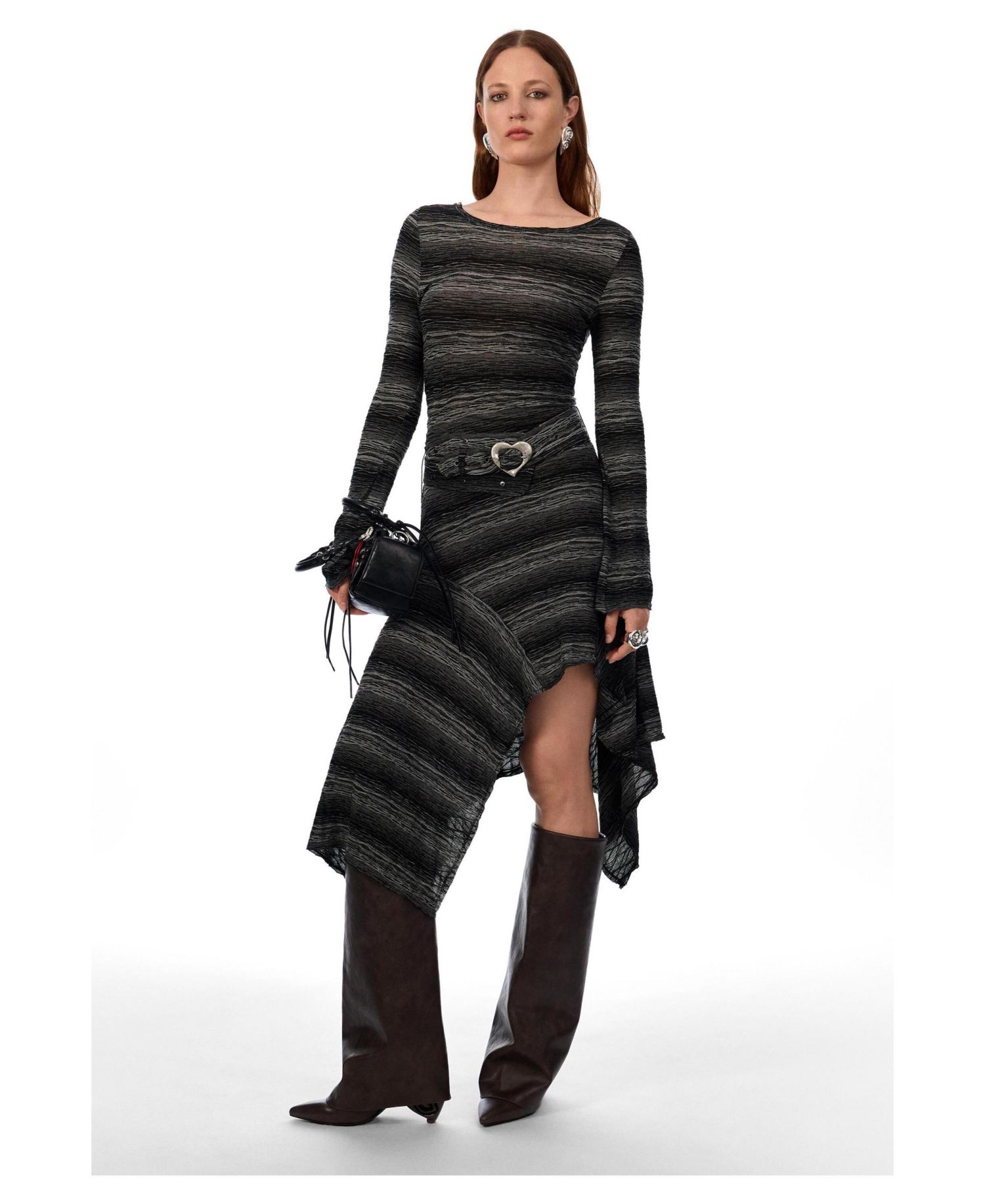 Women's asymmetric knit midi dress