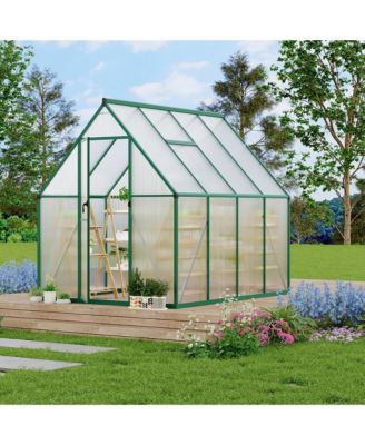 6x7 FT Walk-In Sun Room Greenhouse, Aluminum Frame with Clear Polycarbonate Panels for Patio Backyard Garden All-Season Growing, Green/Silver