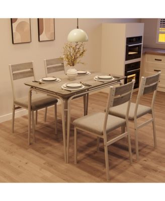 Modern 5-Piece Dining Set for 4 - Black Table + 4 Upholstered Chairs - Space-Saving for Apartments and Small Spaces