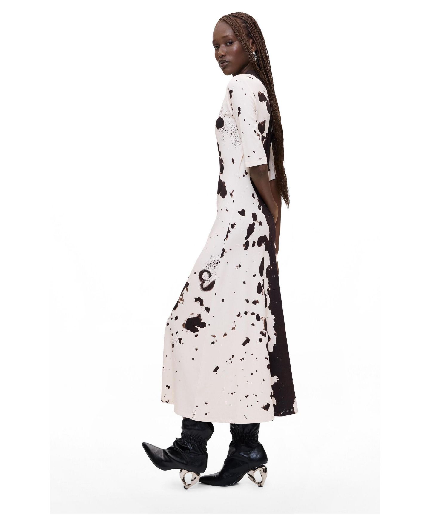Женское платье Desigual A-Line Three-Quarter-Sleeve Midi, цвет: Молочный белый — фото 3