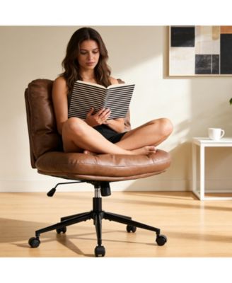 Office Chair, Ergonomic Criss Cross Legged Desk Chair for Home Office | Wide Seat Chenille Upholstered Swivel Chair for Bedroom Living Room