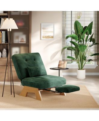 Accent Chair, Corduroy Upholstered Armchair for Living Room | Adjustable Backrest with Pull-Out Footrest, Rubberwood Frame for Bedroom - Dark Gray