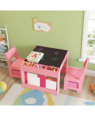 Kids Activity Table and Chair Set, Art Toddler Desk with Erasable Top, Storage Drawer for Children Reading, Playing, Drawing, Nursery Playroom
