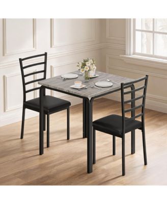 39" x 21" Dining Set with Wine Rack and 2 Stools, Engineered Wood Kitchen Table and Stools for Dining Room Small Space, Brown/Black