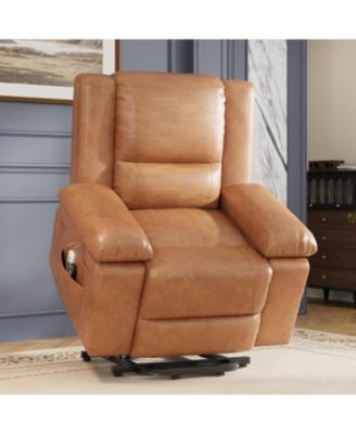 Power Lift Recliner with Heat and Massage, PU Leather Electric Chair for Seniors,Brown