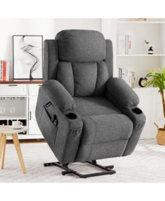 Oversized Chenille Power Lift Recliner with Heat, Massage and Memory Remote, USB, Cup Holders,Grey
