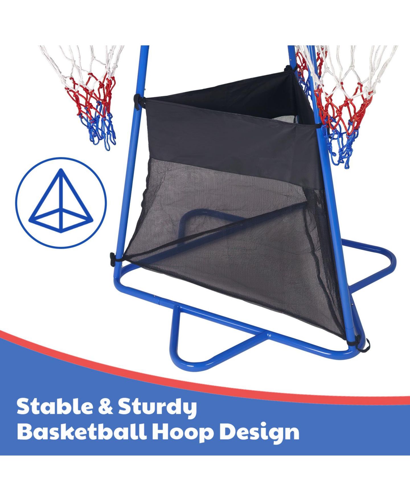 Детская игрушка homfan Compact Adjustable Basketball Hoop Stand, Metal Frame, Indoor-Outdoor with 4 Hoops and 2 Basketballs, Ages 3+ — фото 7