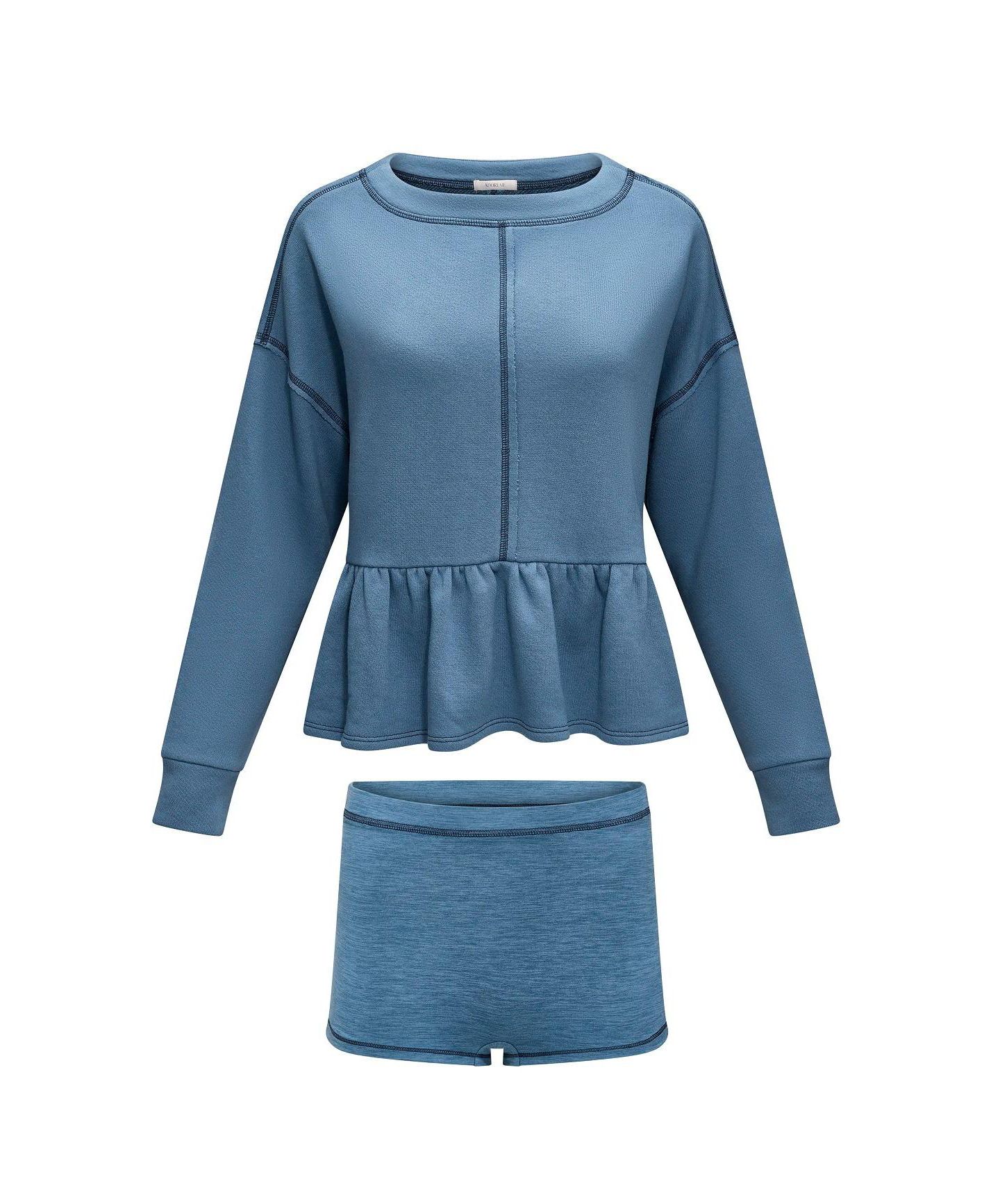 Женский комплект Adore Me Norma Long-Sleeve Peplum Sweatshirt and Shorts Set, цвет: Тёмный синий — фото 4