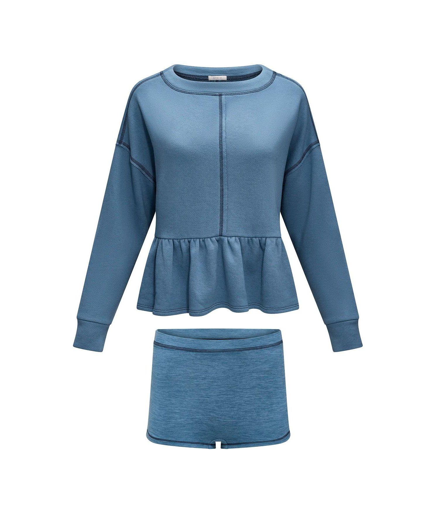Women's Norma Long-Sleeve Peplum Sweatshirt and Shorts Set