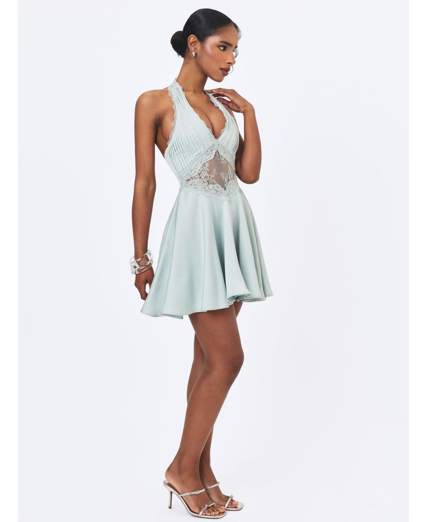 Women's Rianna Halter Mini Crinkle-Satin Dress