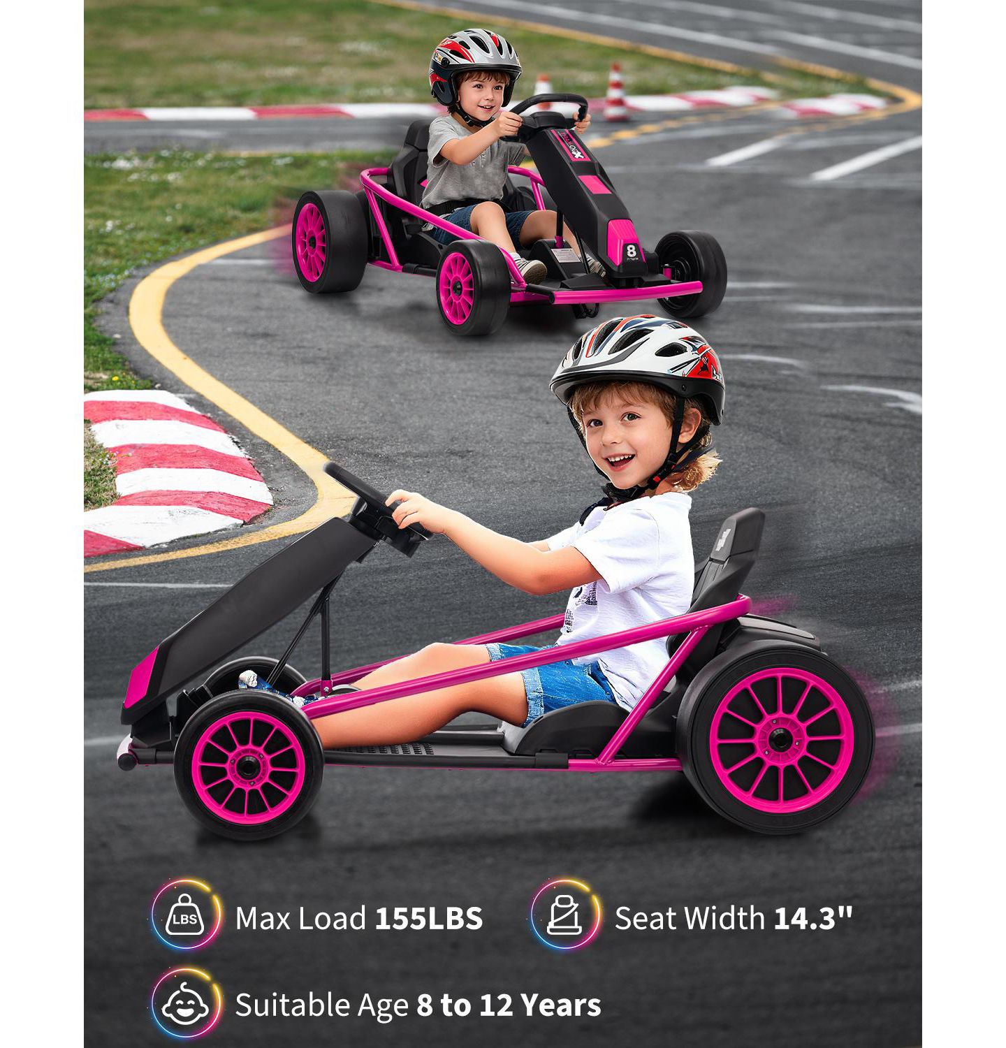 Детская игрушка homfan 43 Inch 24V Electric Dual Motor Drift Go Kart, 100 lb. Capacity, 8–12 лет — фото 6