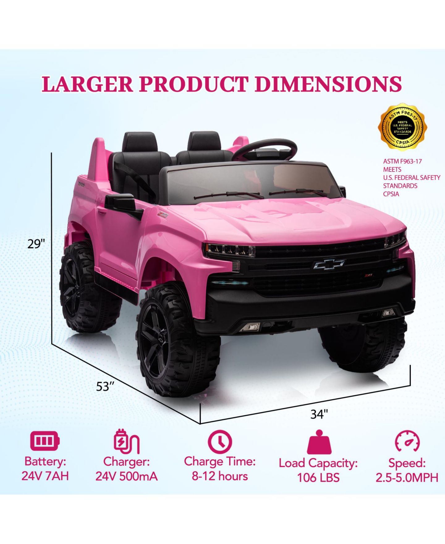 Детская игрушка homfan Licensed Chevrolet Silverado 3-Speed Electric 2-Seater Ride-On Truck, 53" x 34" x 29", 3–8 лет — фото 4
