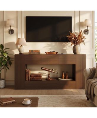 63" Farmhouse TV Stand for TVs Up to 70" - Open Storage, Drawers and Hidden Cabinets for Living Room, Brown