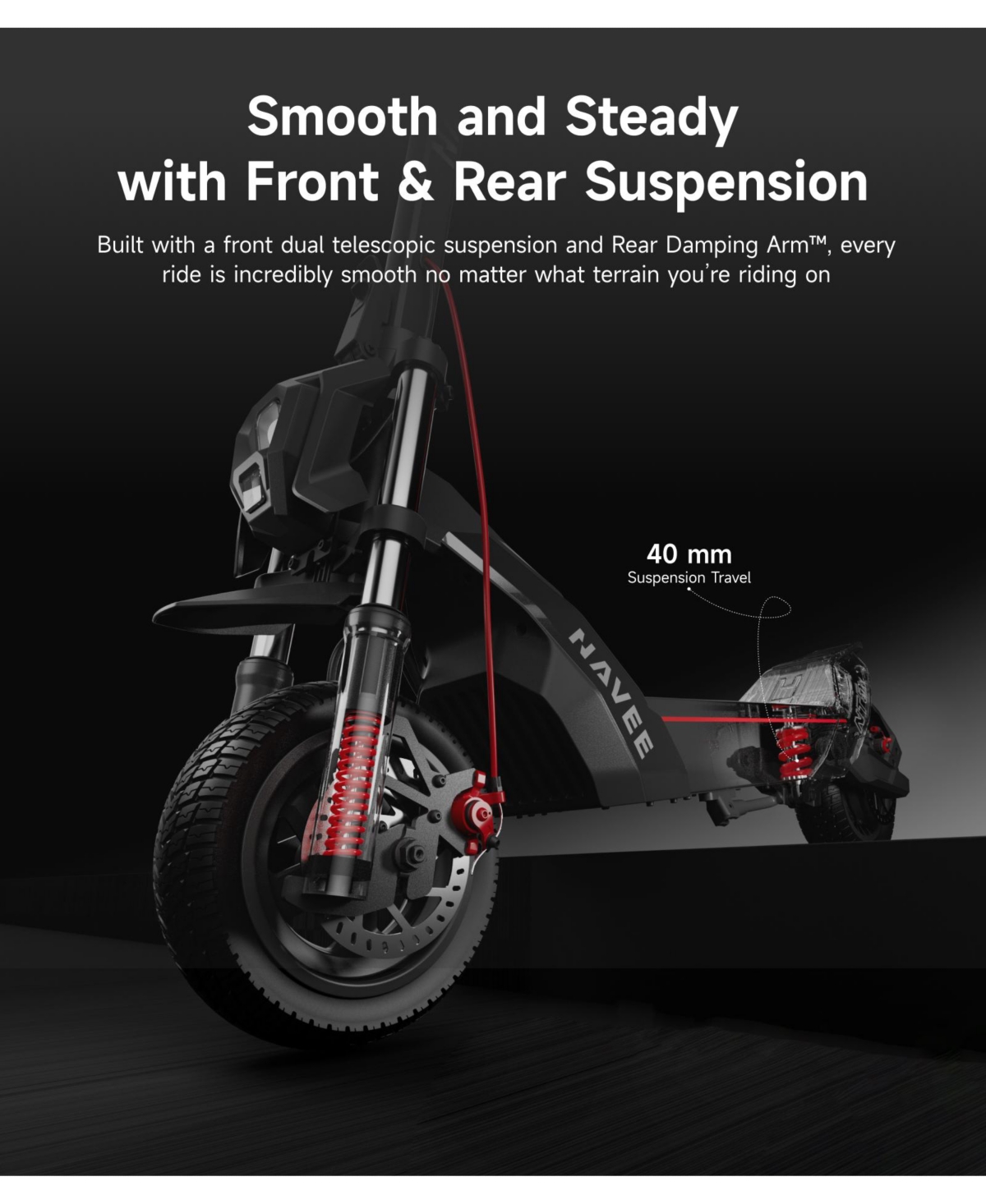 Navee NT5 Max Electric Scooter, 51.6 mi Max Range, 31 Mph Max Speed, 1900W Motor, Telescopic Suspension, 10.5" Tires