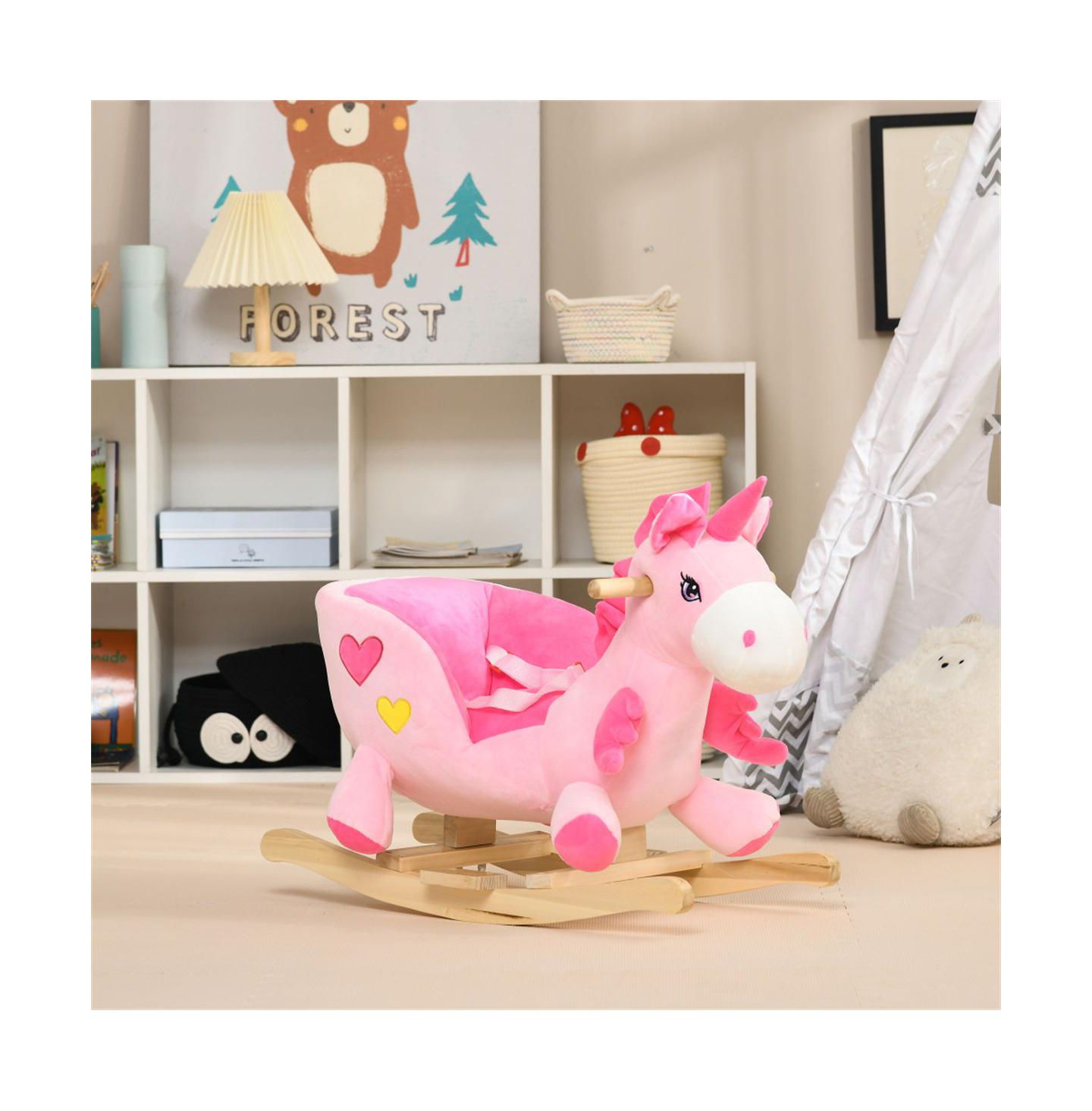 YOBTOP Baby Rocking Horse, Ride on Unicorn with 32 Songs, Toddler Rocker Toy with Wooden Base Seat Safety Belt, цвет: Розовый — фото 10