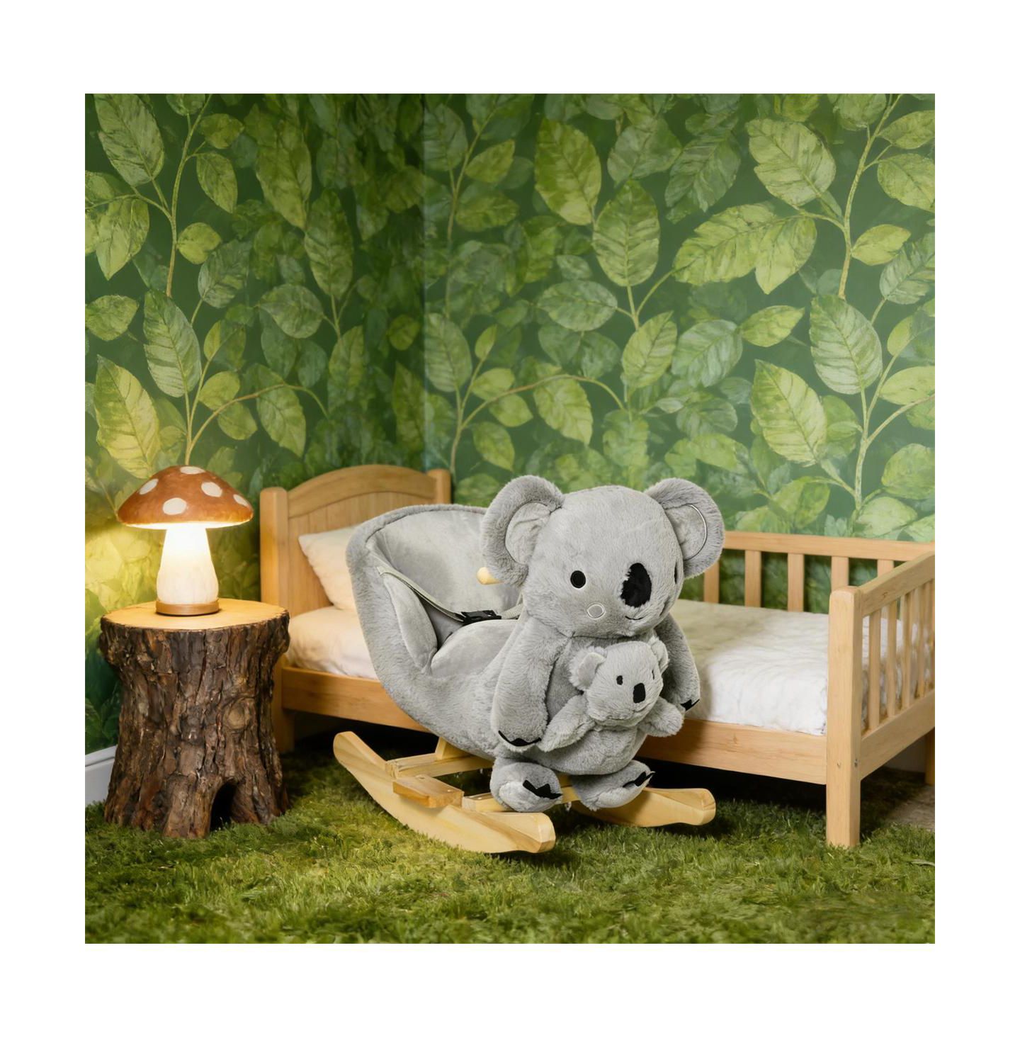 Детская мягкая игрушка YOBTOP Koala-shaped Rocker - Kids Rocking Horse with Realistic Sounds, Soft Plush Body, Sturdy Metal Frame, Balance Development, цвет: Серый — фото 6