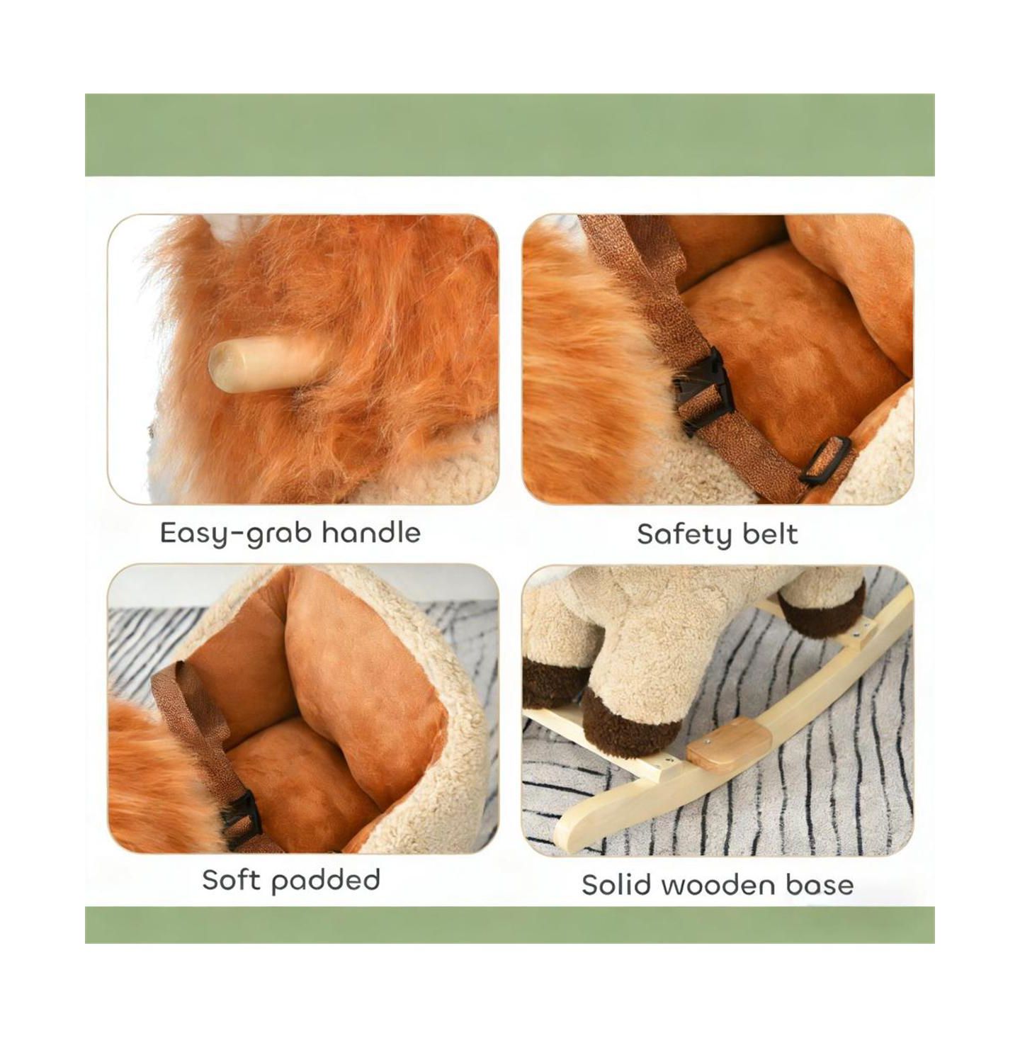 Детская мягкая игрушка YOBTOP Lion Wooden Plush Rocking Horse with Roaring Sound, Ages 3-4, цвет: Коричневый — фото 7