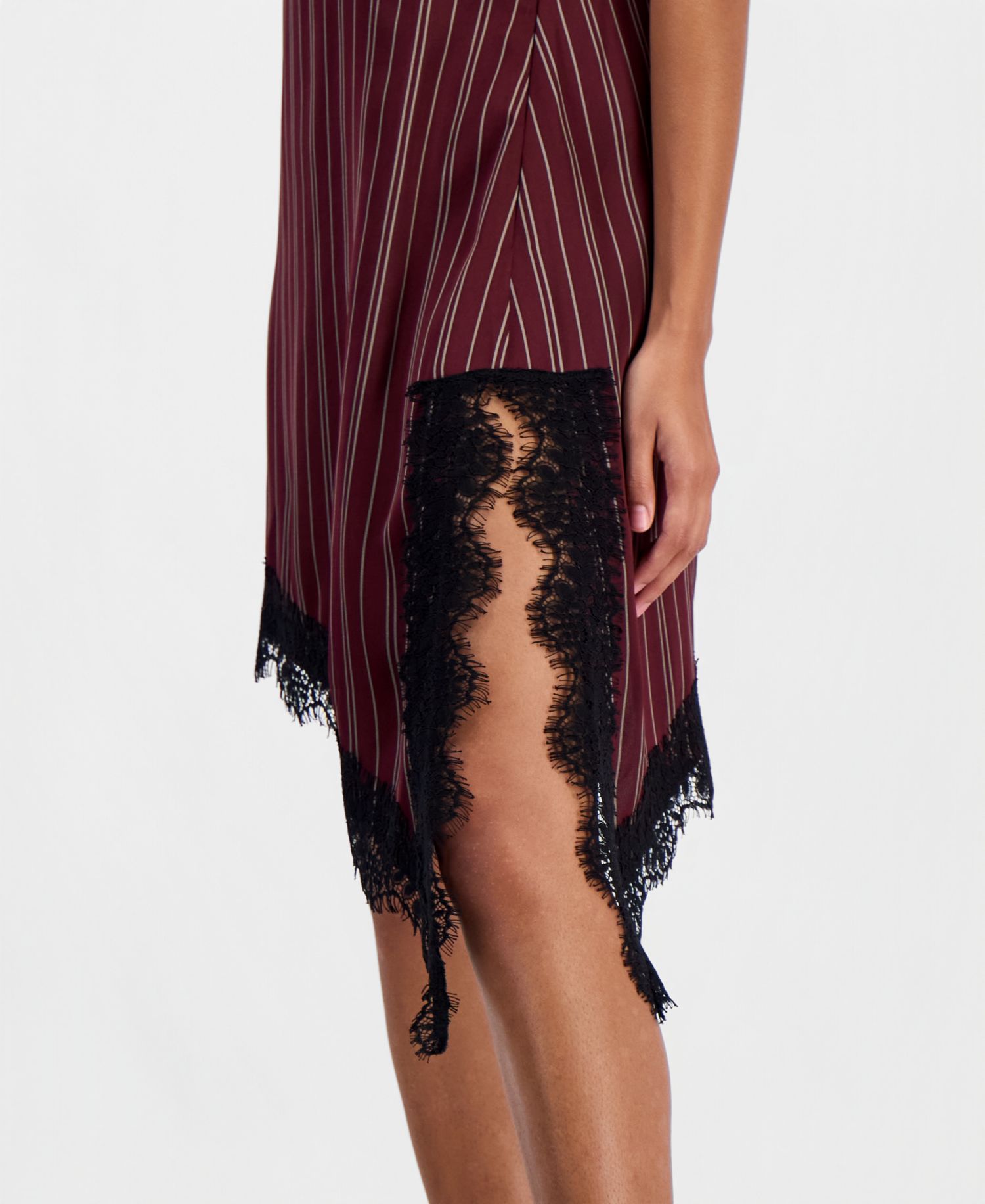 Women's Pinstripe V-Neck Lace-Trim Satin Dress