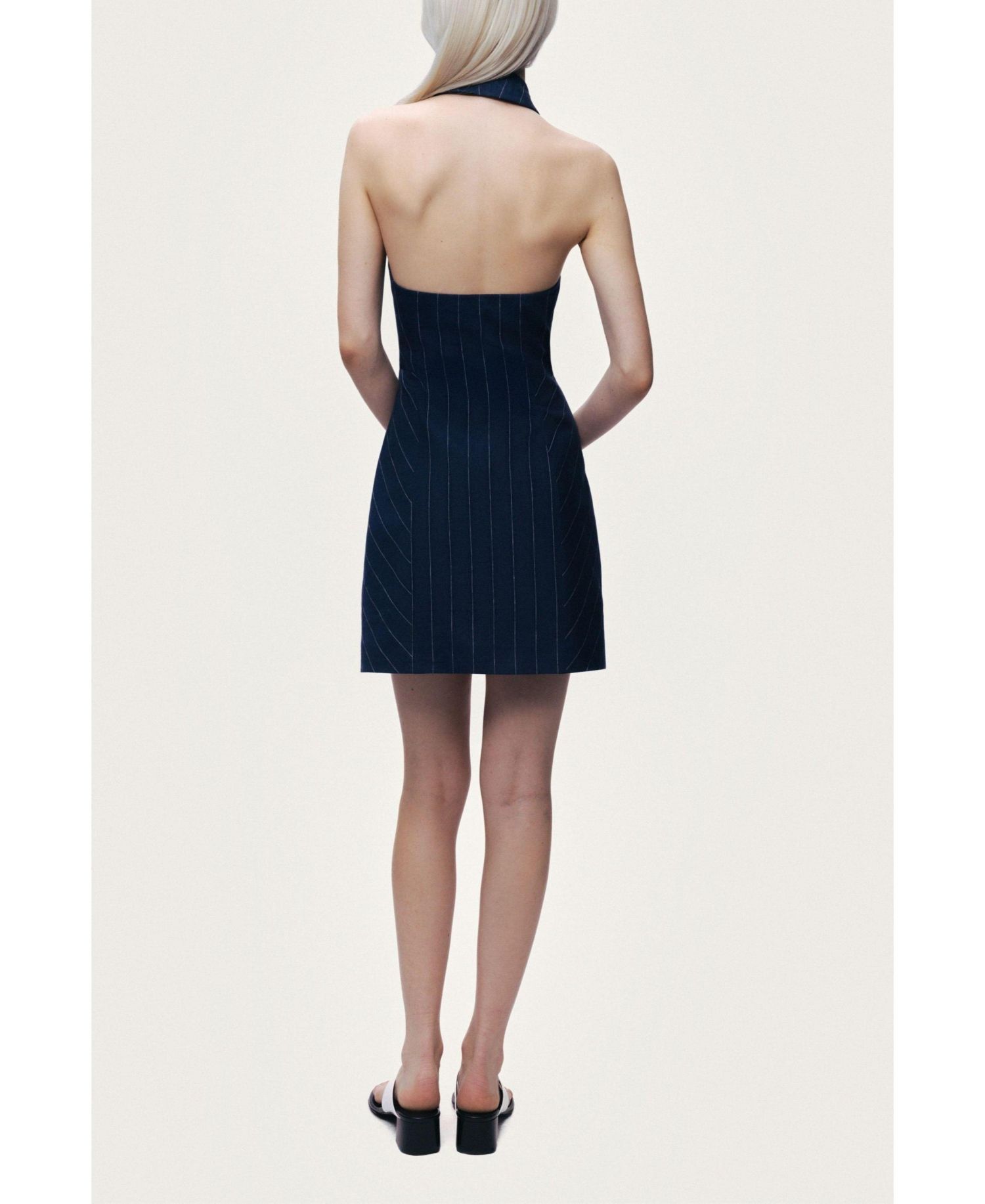 Women's Pinstripe Double-Breasted Halter Mini Dress
