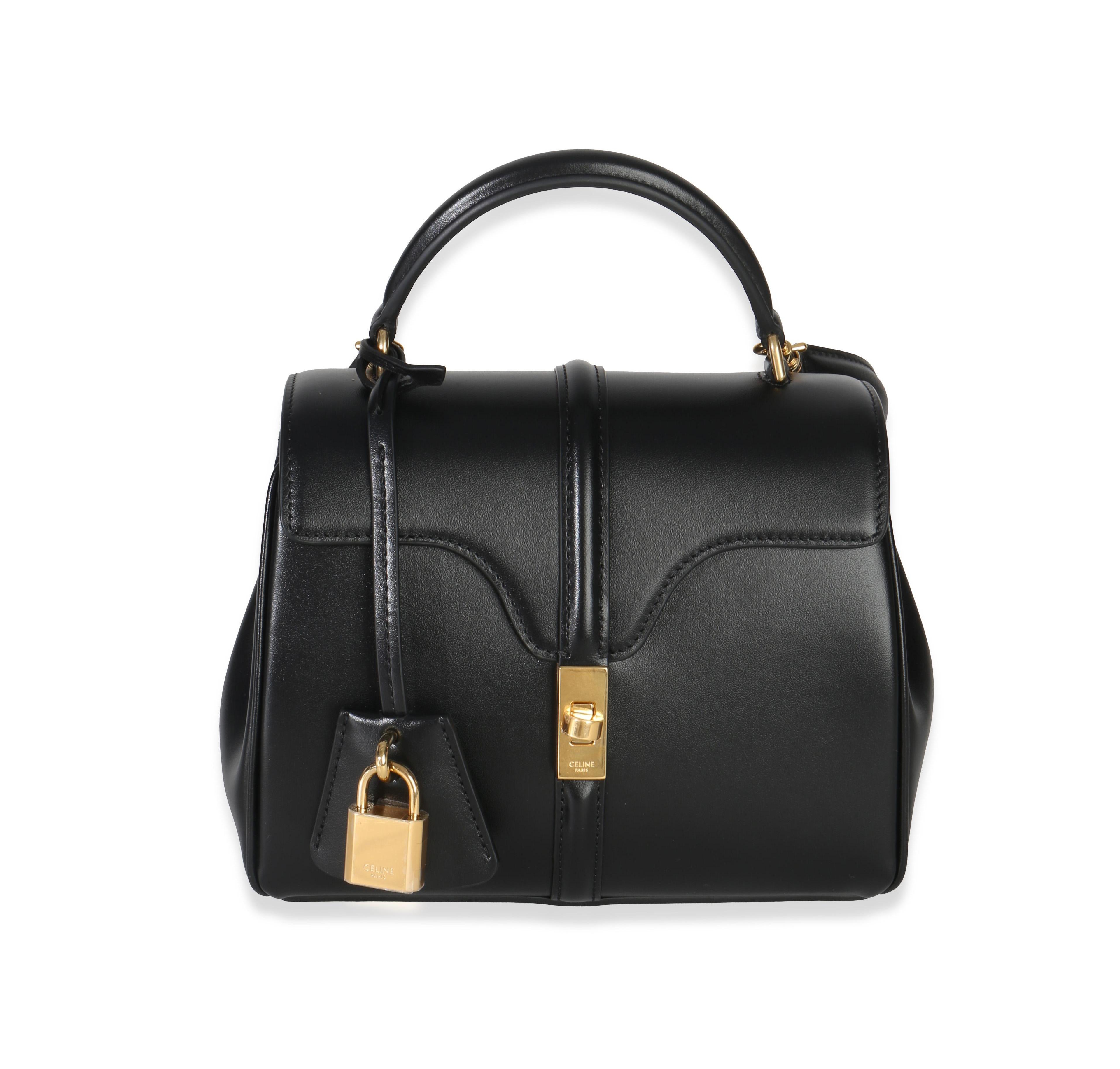 Pre-Owned Celine Black Satinated Calfskin Mini 16 Top Handle Bag
