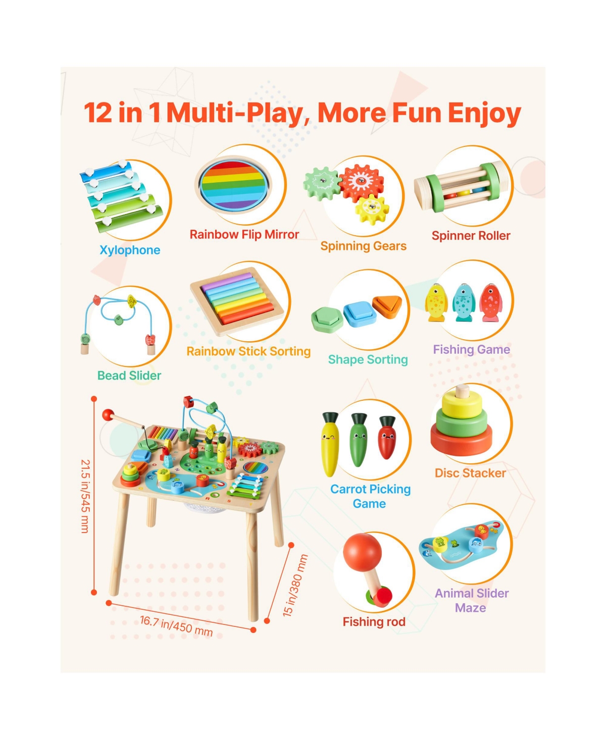 Sugift 13-in-1 Wooden Montessori Activity Table Develops Fine Motor Skills, Ages 6+ Months