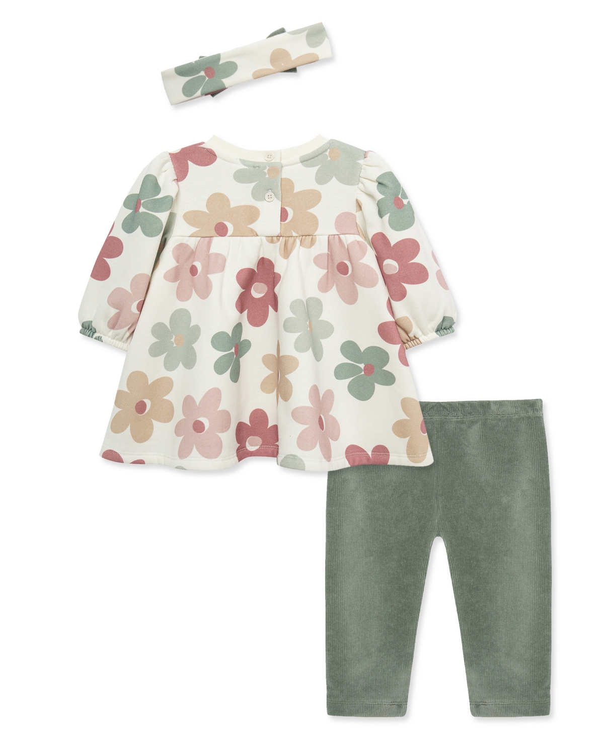 Little Me Baby Girls' Floral Print Sweatshirt Dress, Pants and Headband, 3-Piece Set