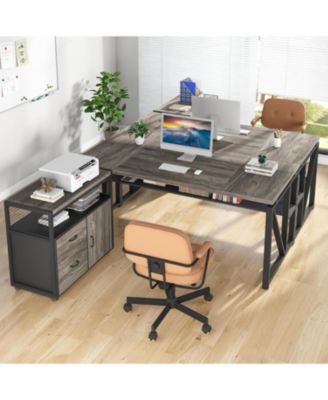 55" L-Shaped Desk with Mobile File Cabinet