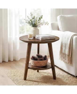 Round Side Table with Storage Shelf