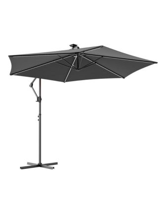 10 Feet Outdoor Patio Hanging Offset Cantilever Umbrella with Solar LED Lights with Cross Base