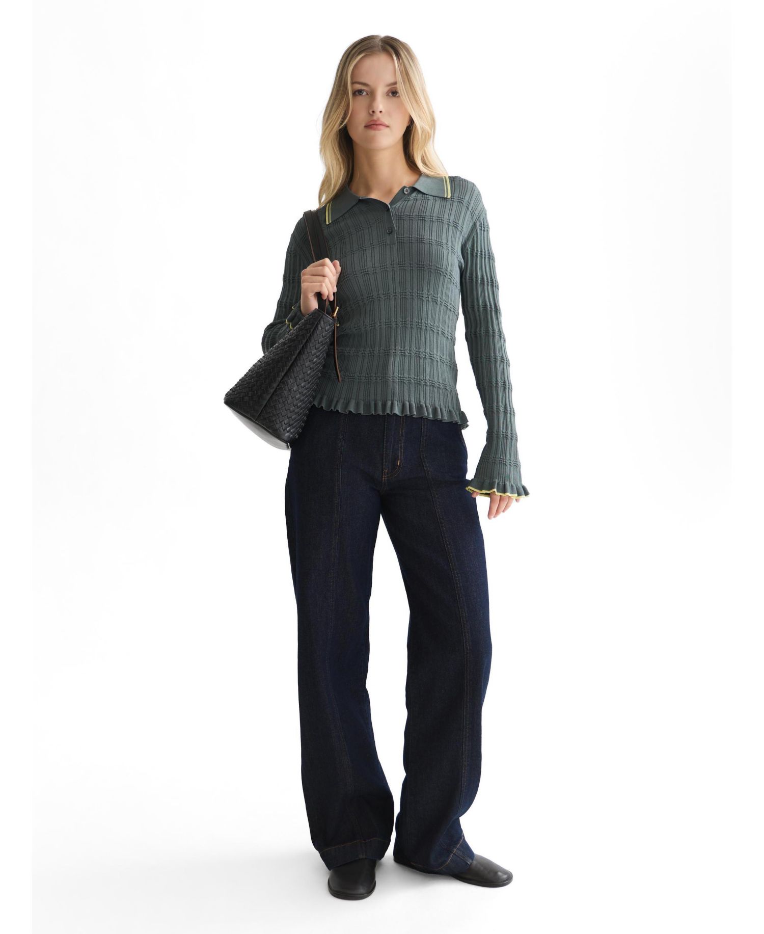 Women's Ripple Stitch Polo-Neck Pullover
