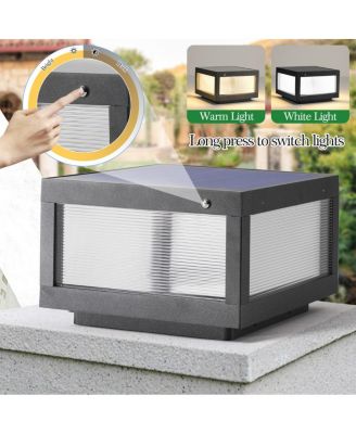 12" Square Solar Powered Outdoor Post Cap Light, Aluminum Fence LED Pier Lamp
