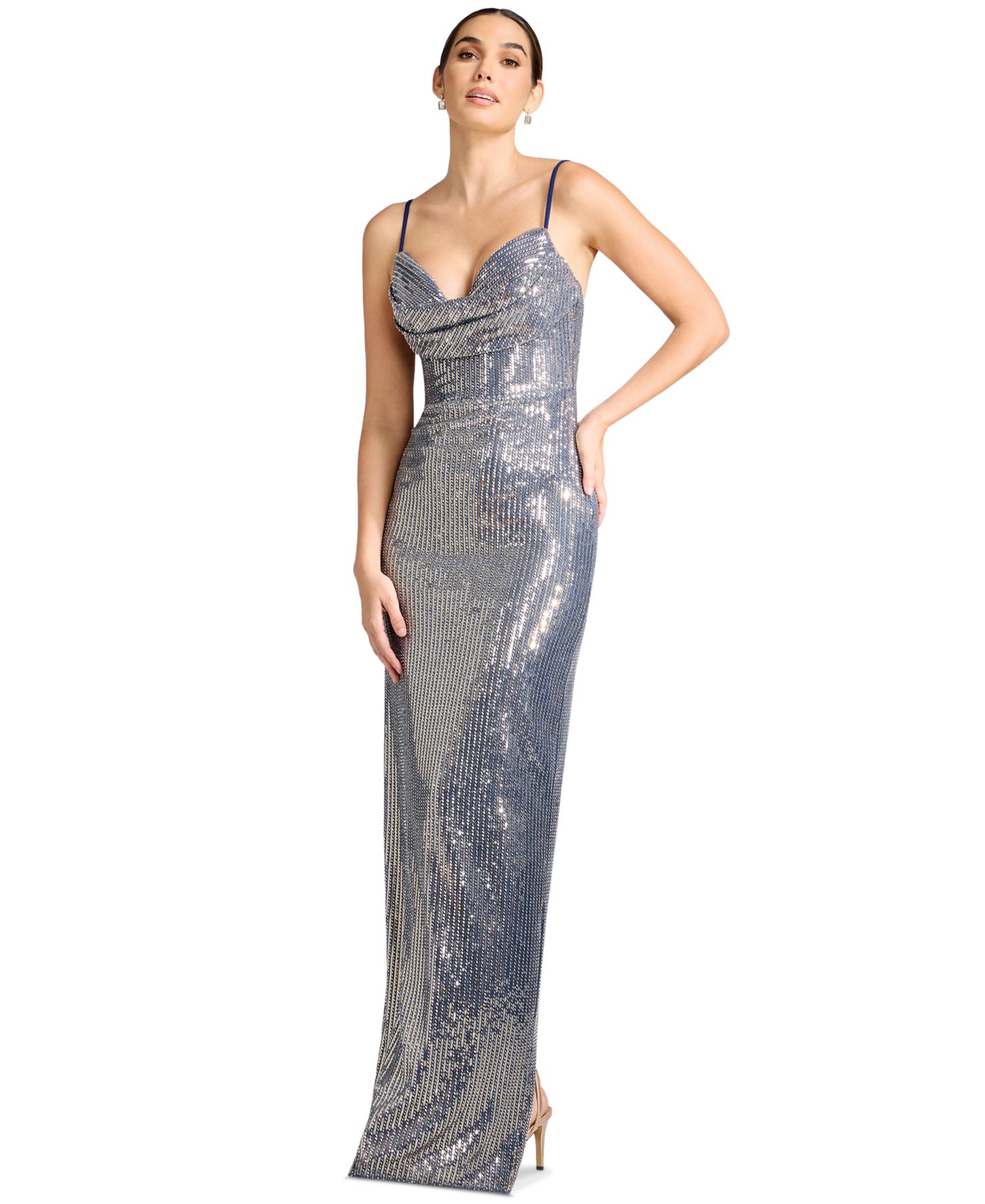 Women's Sleeveless Sweetheart Cowl-Neck Sequin Dress
