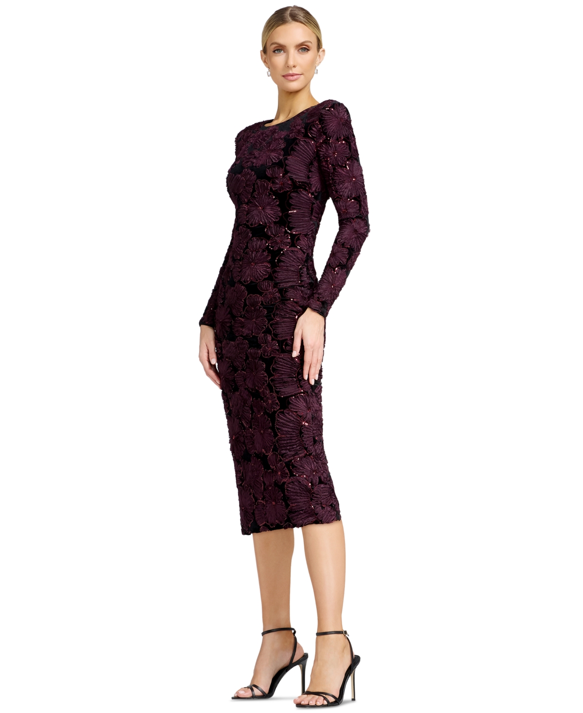 Dress the Population Women's Long-Sleeve Bodycon Floral-Print Midi