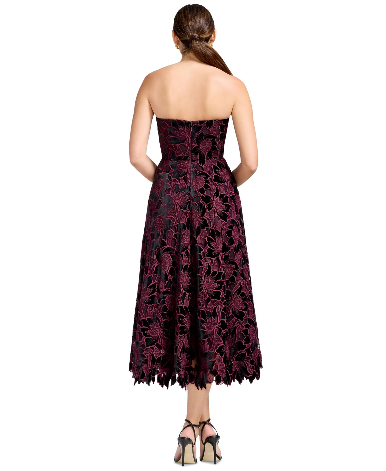 Women's Strapless Floral Fit & Flare Midi Dress