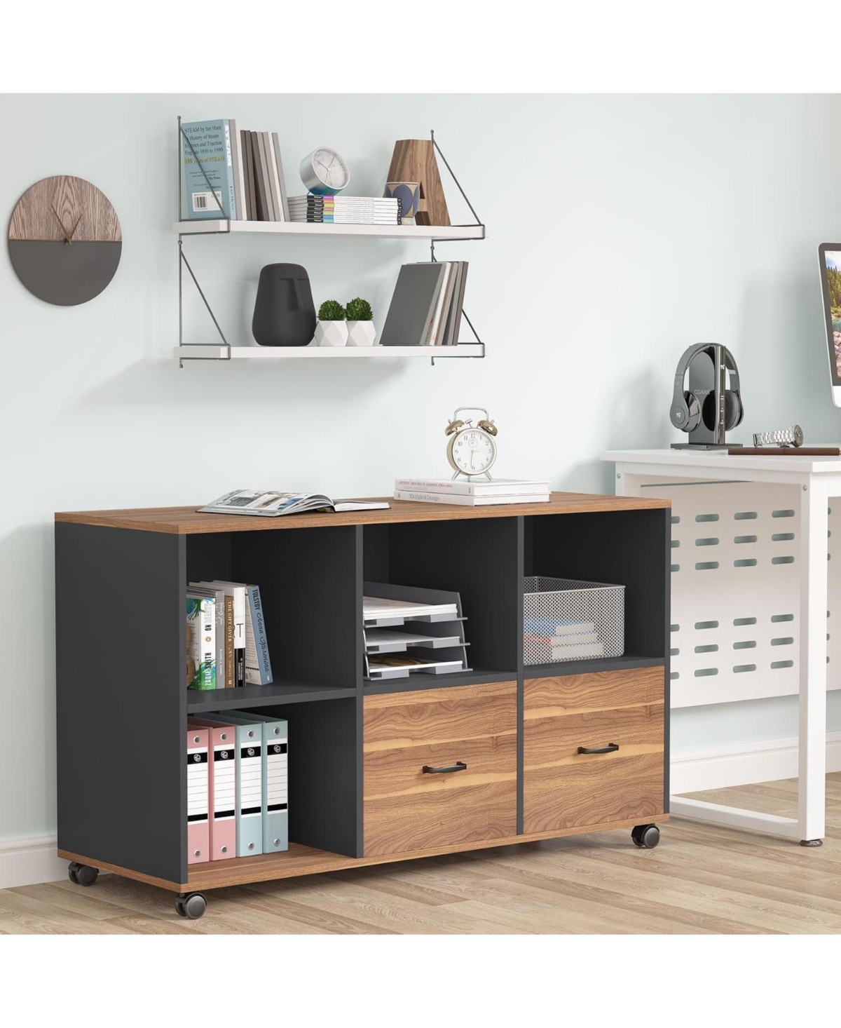 Tribesigns 47" Mobile File Cabinet with 2 Drawers and Shelves