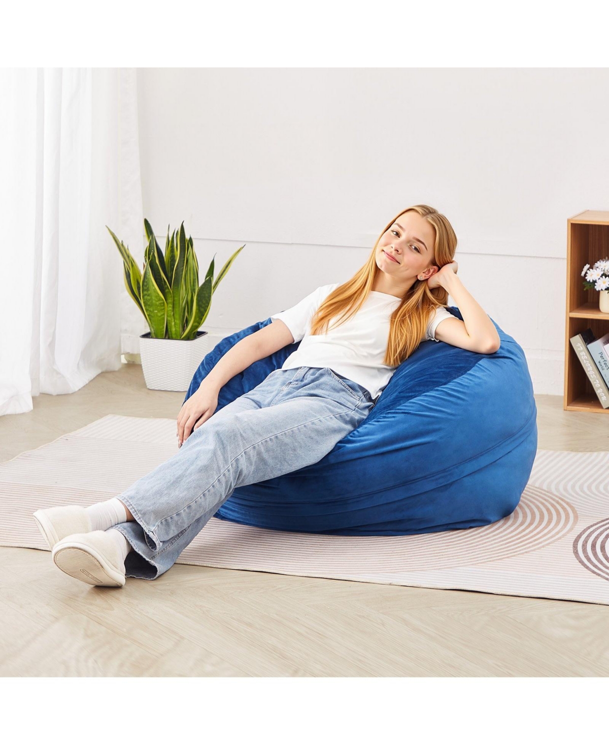 Slickblue 3 Feet Round Bean Bag Chair with Washable Velvet Cover
