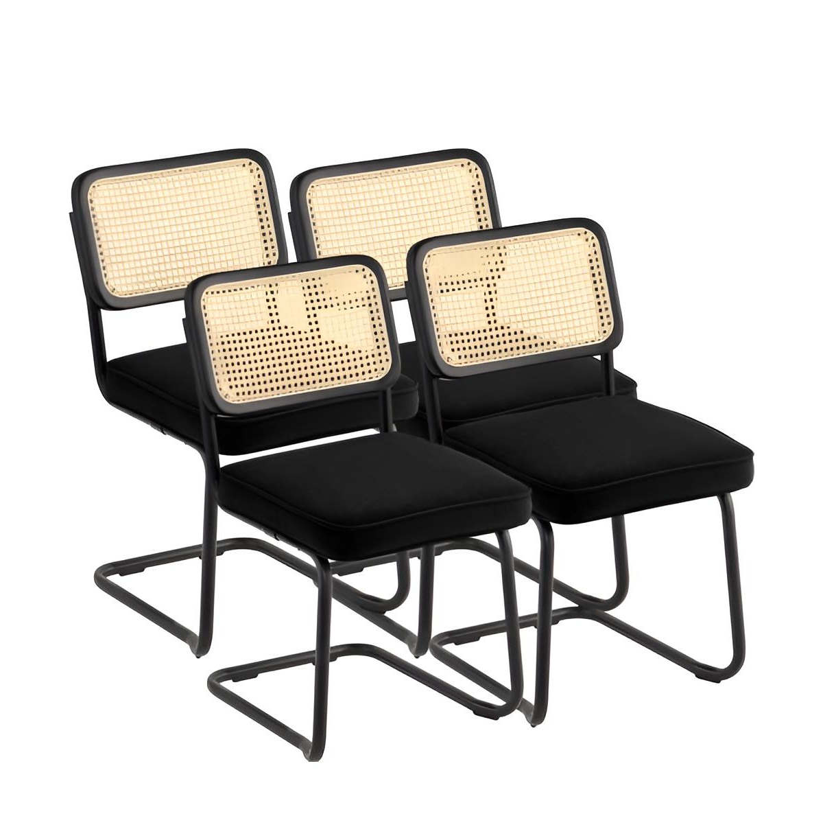 Slickblue Set of 4 Rattan Dining Chairs with Velvet Upholstered Seats