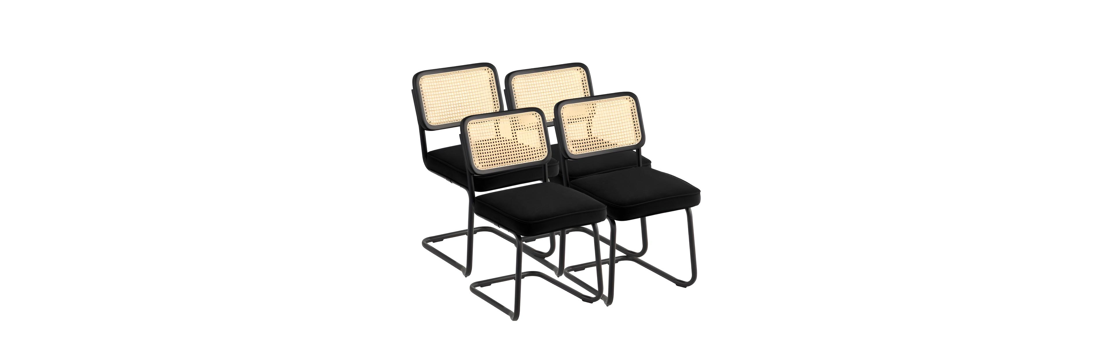 Slickblue Set of 4 Rattan Dining Chairs with Velvet Upholstered Seats