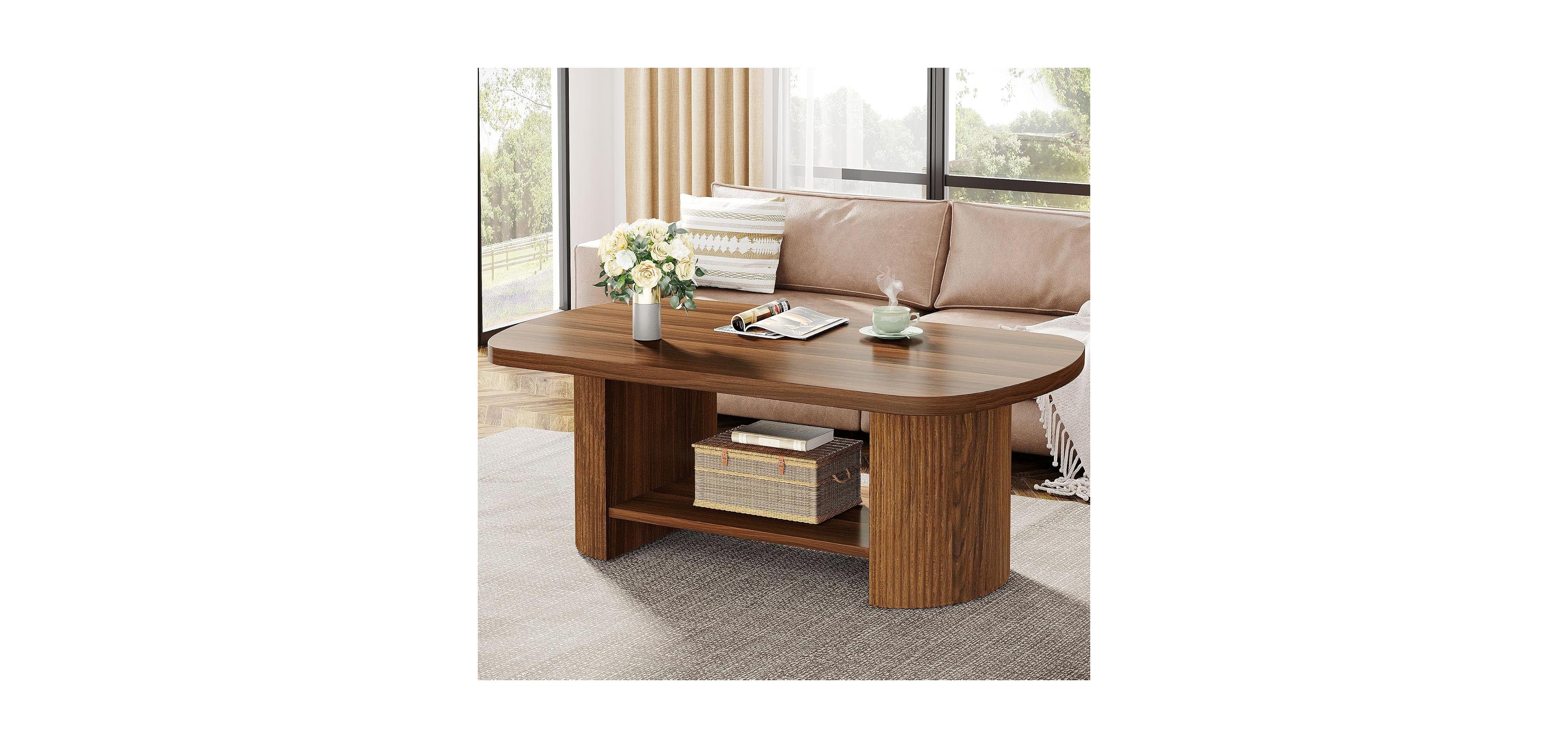 Tribesigns Oval Coffee Table with Storage Shelf